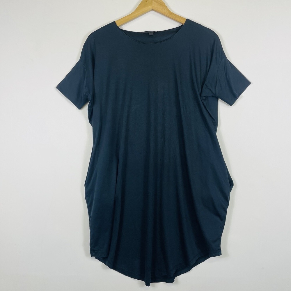 COS T-Shirt Dress Womens XS Black Cotton‎ Oversized Pocket Draped Mini Scandi